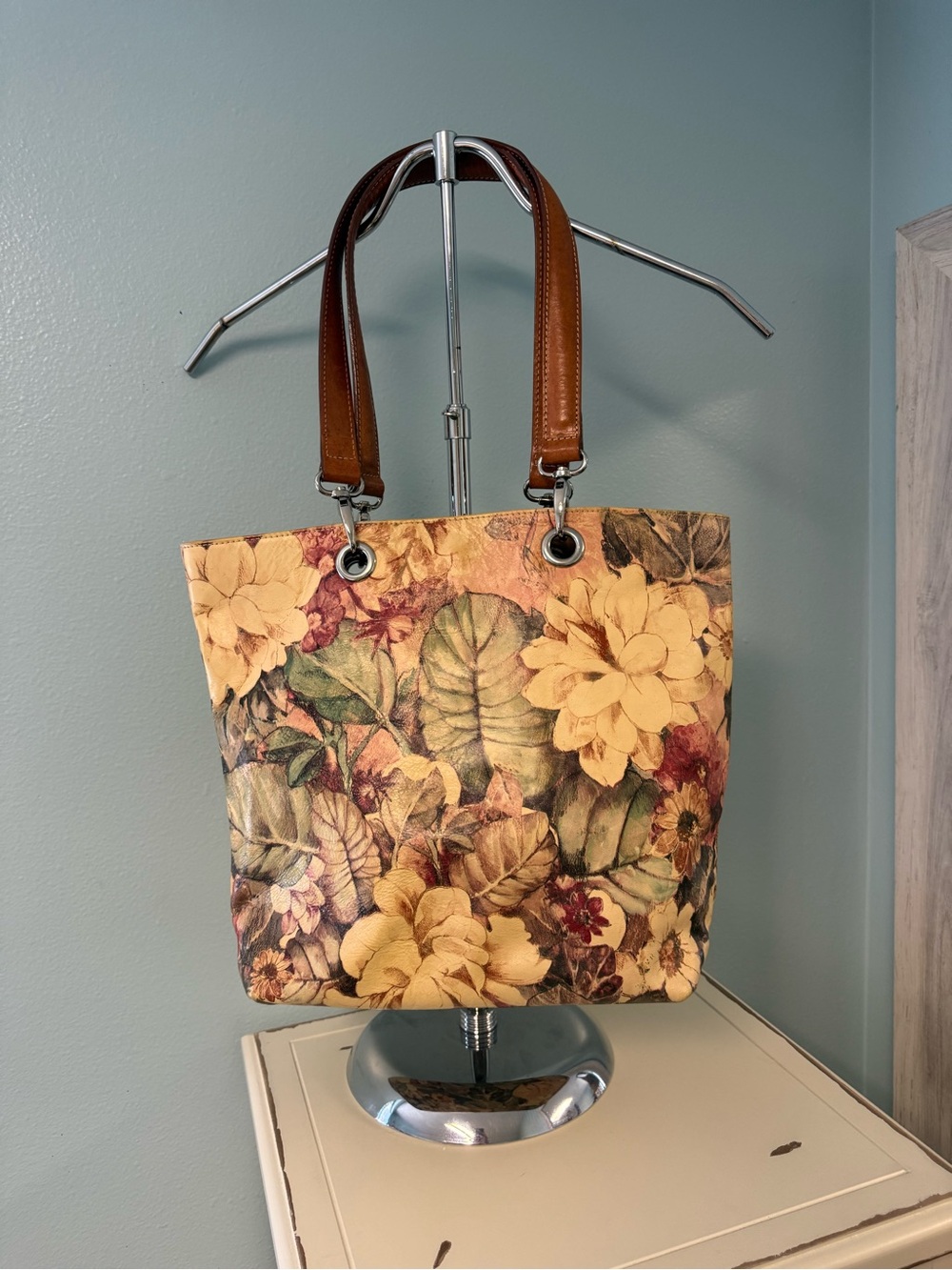 Maurizio Taiuti Made in Italy Genuine Leather Floral Tote Bag